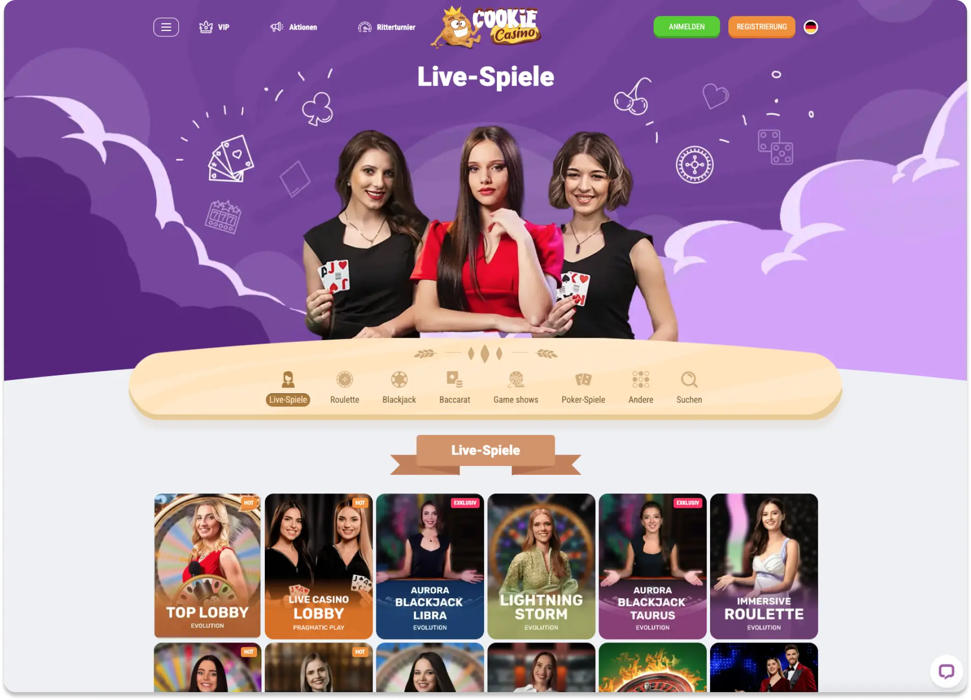 Cookie Casino Live-Spiele mit Live-Dealern